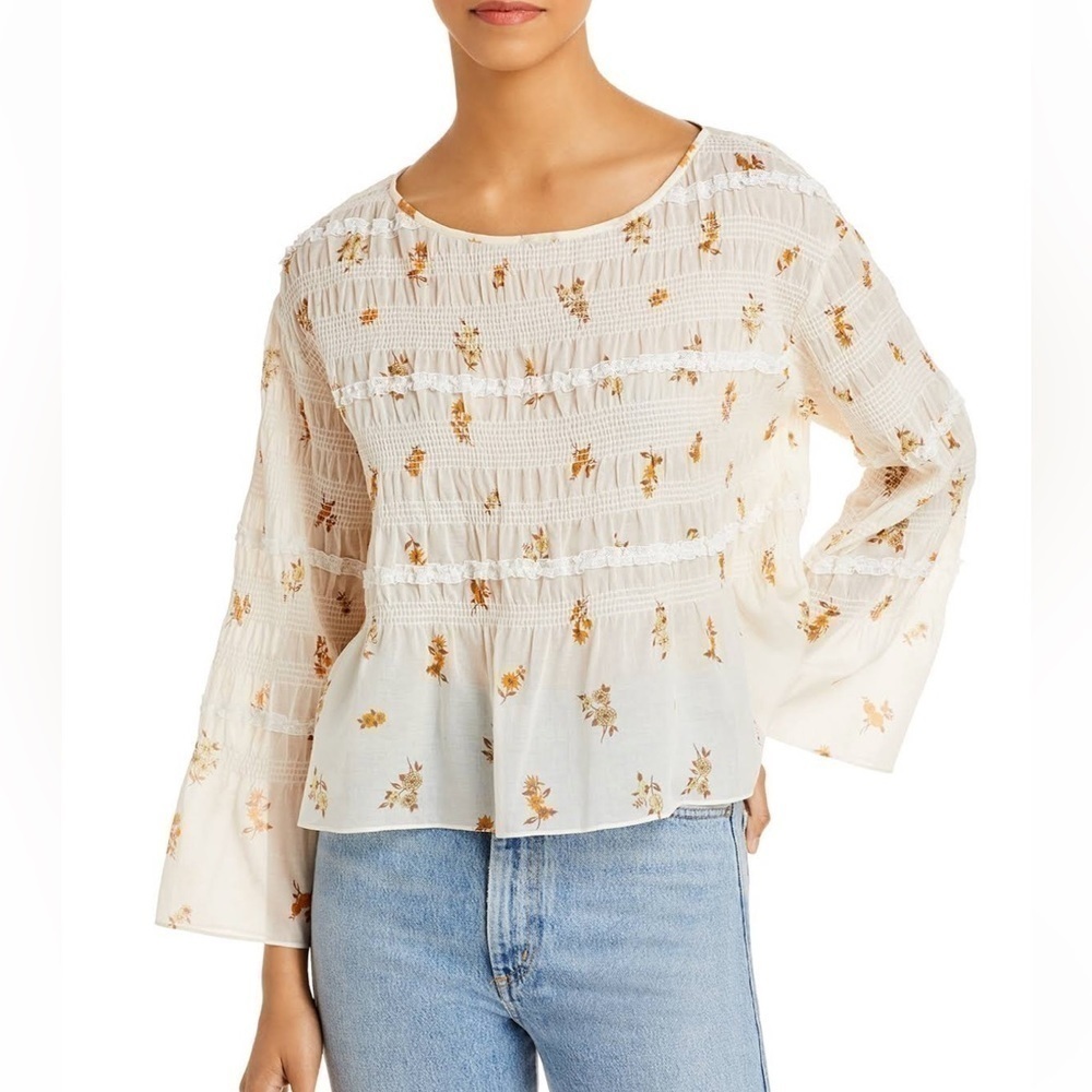 Rebecca Taylor ines smocked blouse ivory size L